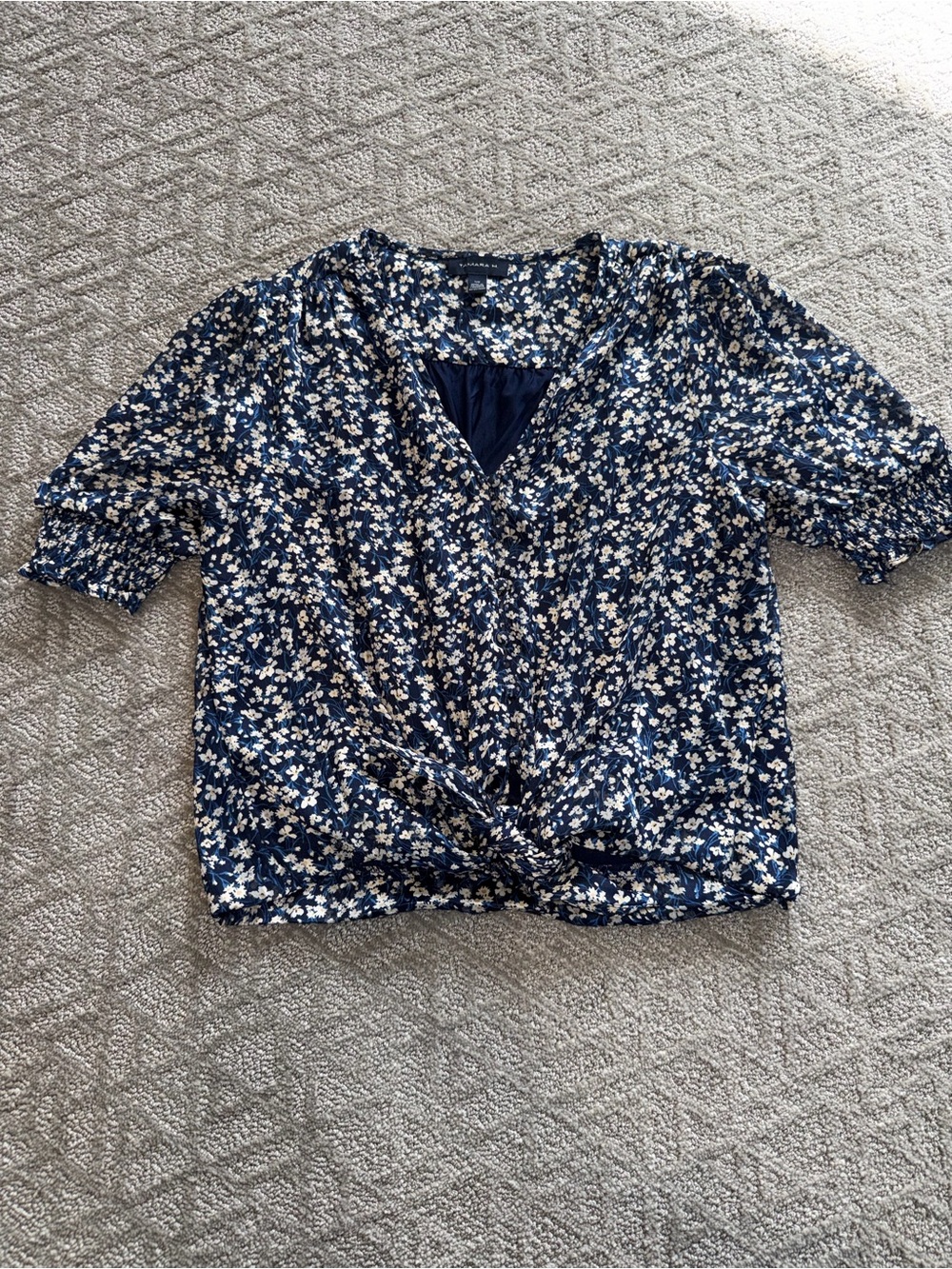 Floral Navy Blue Twist-Front Blouse